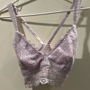 Aerie scalloped lace wireless bralette crisscross adjustable straps M lavender